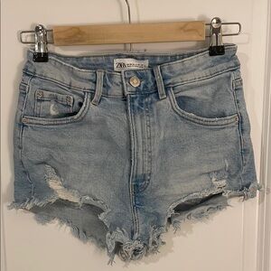 Zara Women's Light Blue Distressed Jean Shorts